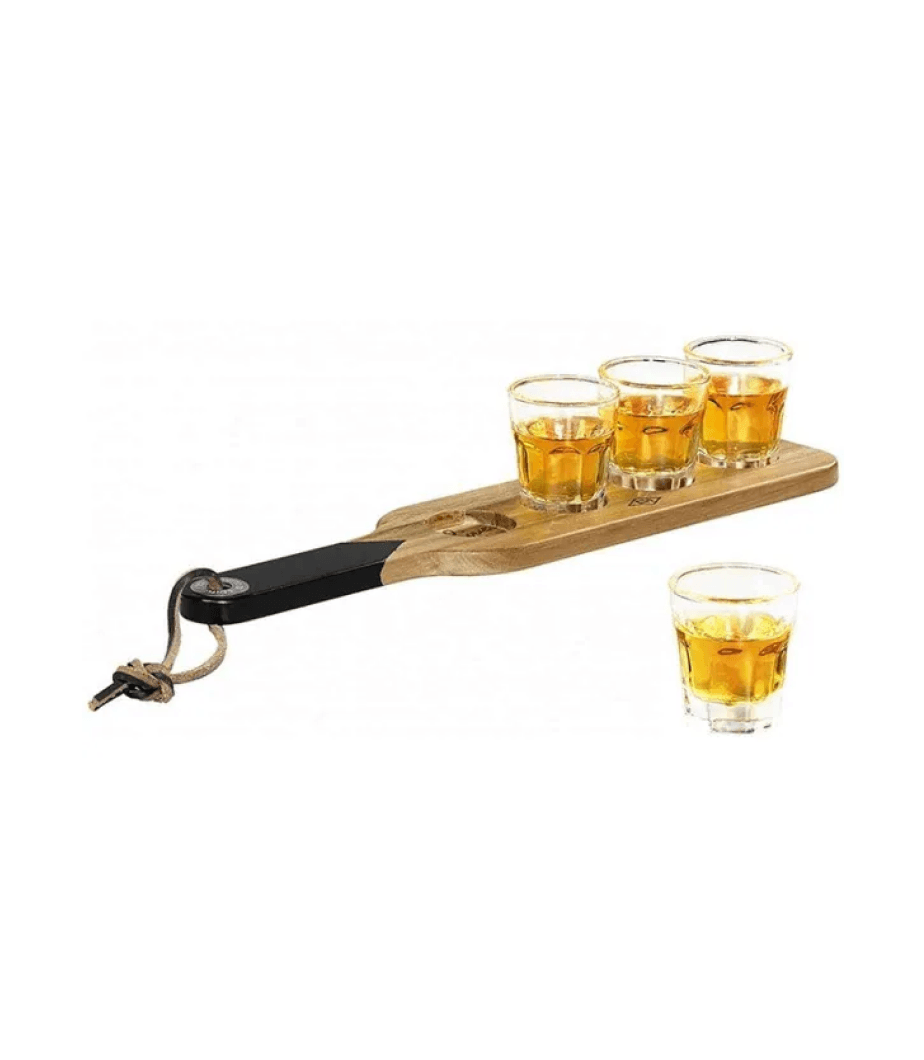 Gentlemen's Hardware Serving Paddle and Shot Glasses x4